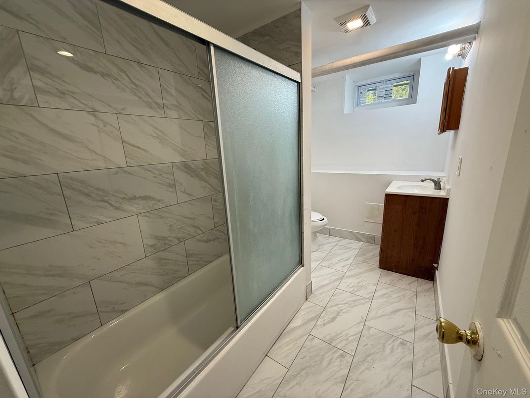 Bathroom, Glass Shower, Interior, Marble, Marble Walls, Recessed Lighting