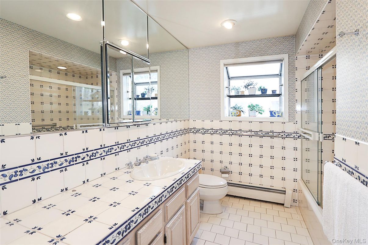 Bathroom, Glass Shower, Interior, Recessed Lighting, Tile Countertops