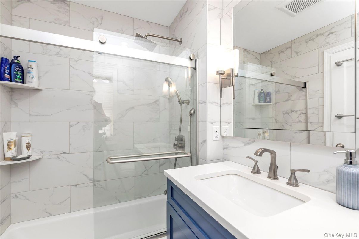 Bathroom, Glass Shower, Interior, Marble Walls