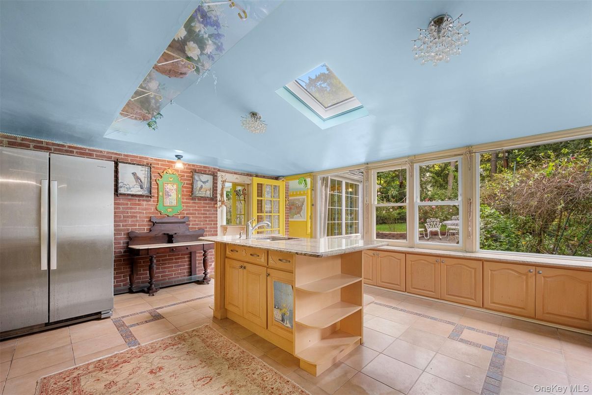 Interior, Kitchen, Stainless Steel Appliances, Stone Walls, Sun Room