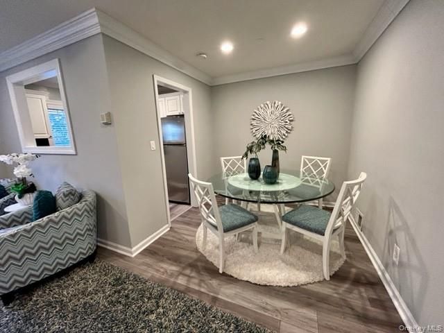 Dining room, Interior, Recessed Lighting, Wood Texture Flooring