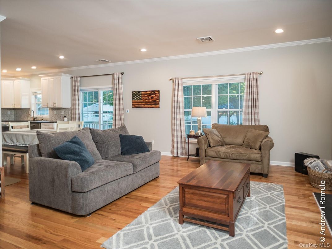 Dining room, Interior, Kitchen, Living room, Recessed Lighting, Wood Texture Flooring