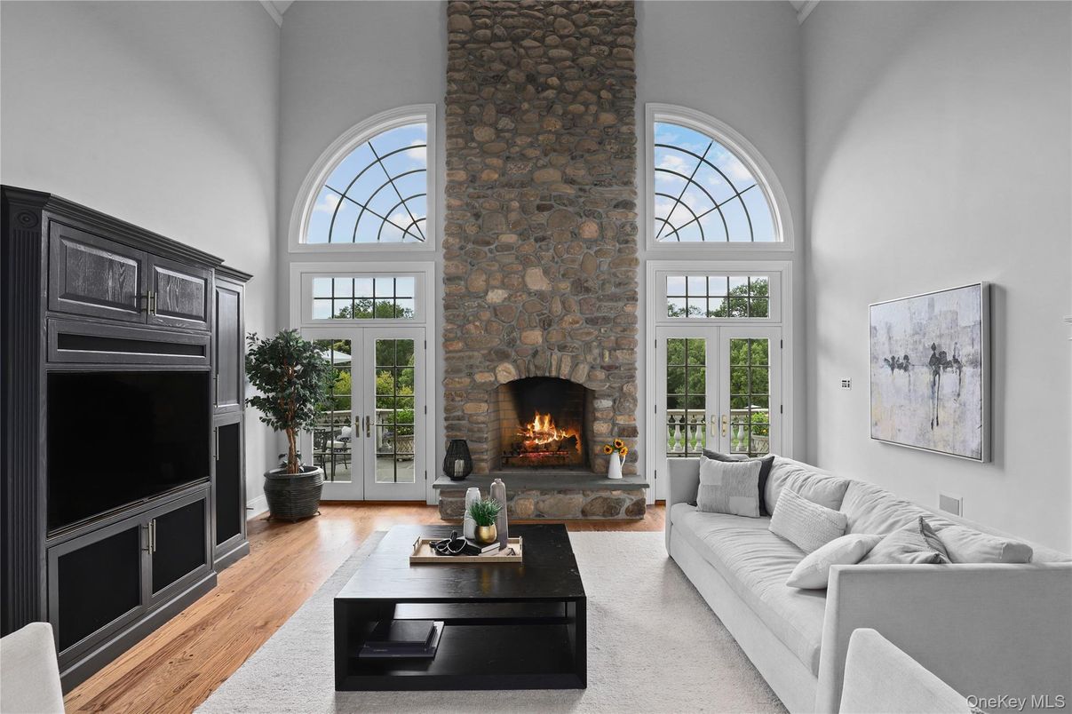 Fireplace, Interior, Living room, Stone Walls, Wood Texture Flooring