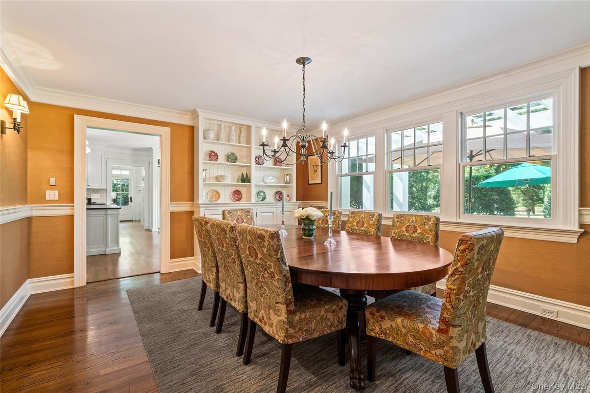 Chandelier, Dining room, Interior, Pendant Lights, Wood Texture Flooring