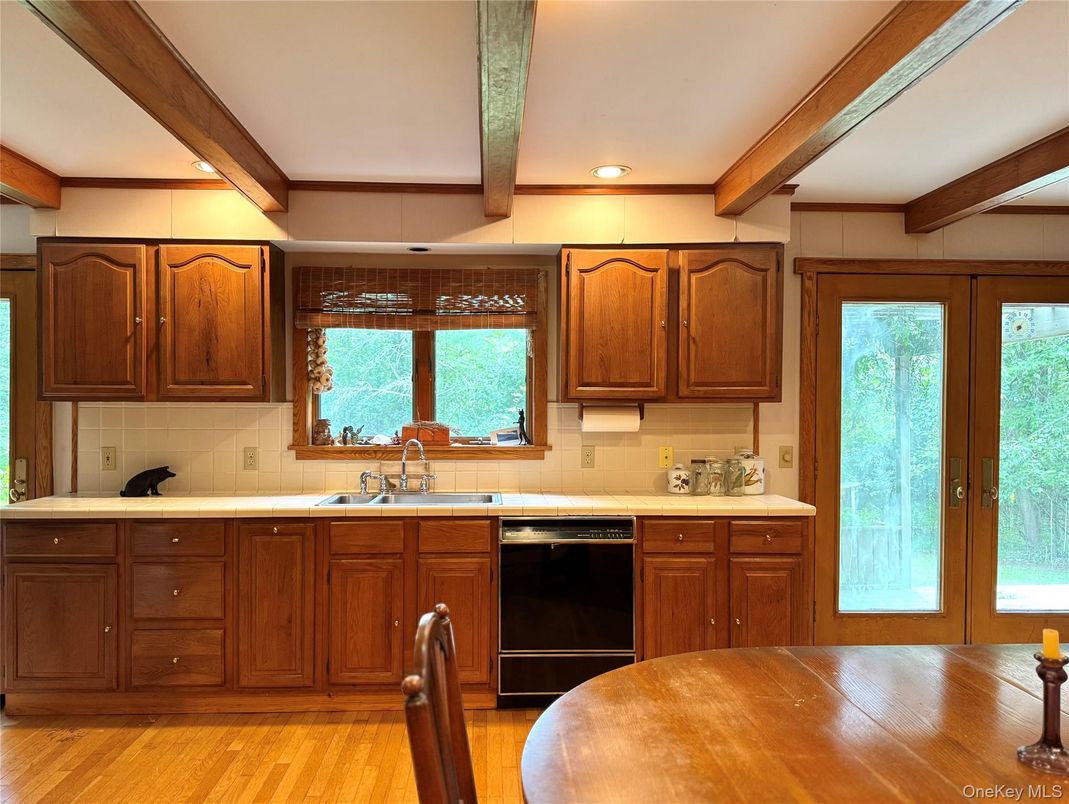 Interior, Kitchen, Recessed Lighting, Wooden Beams, Wood Texture Flooring