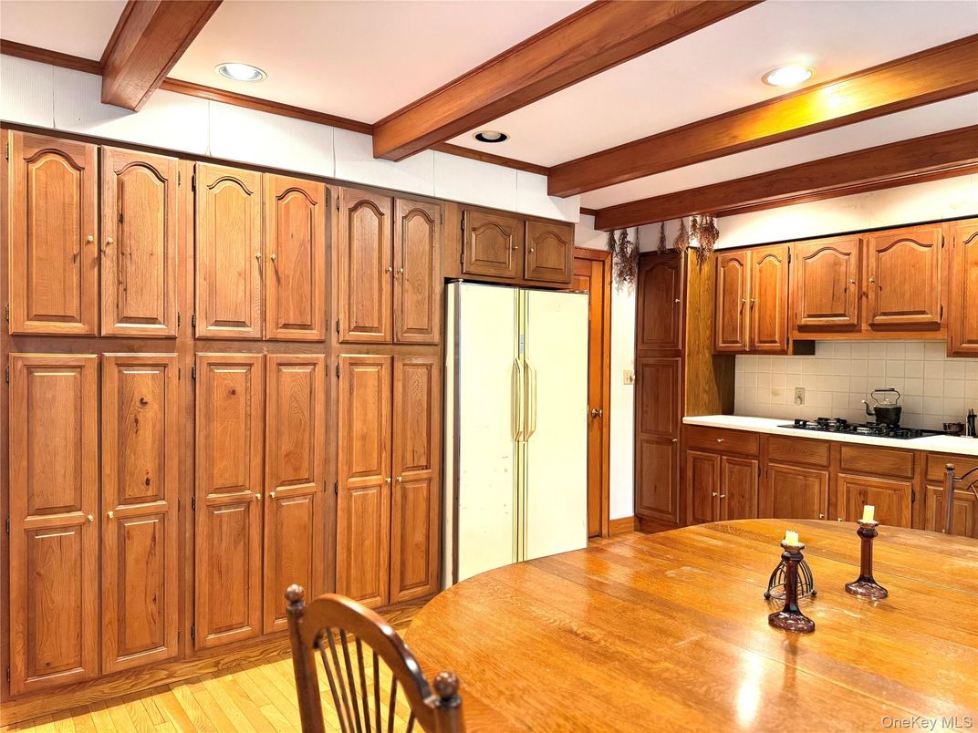 Interior, Kitchen, Recessed Lighting, Wooden Beams, Wood Texture Flooring