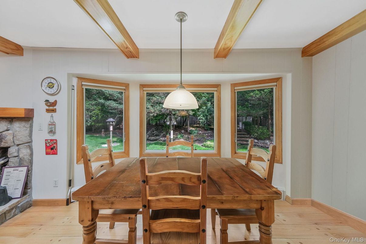Dining room, Interior, Pendant Lights, Wood Texture Flooring
