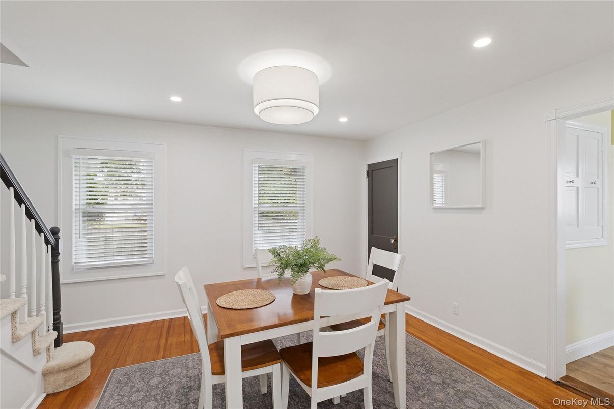 Dining room, Interior, Recessed Lighting, Wood Texture Flooring