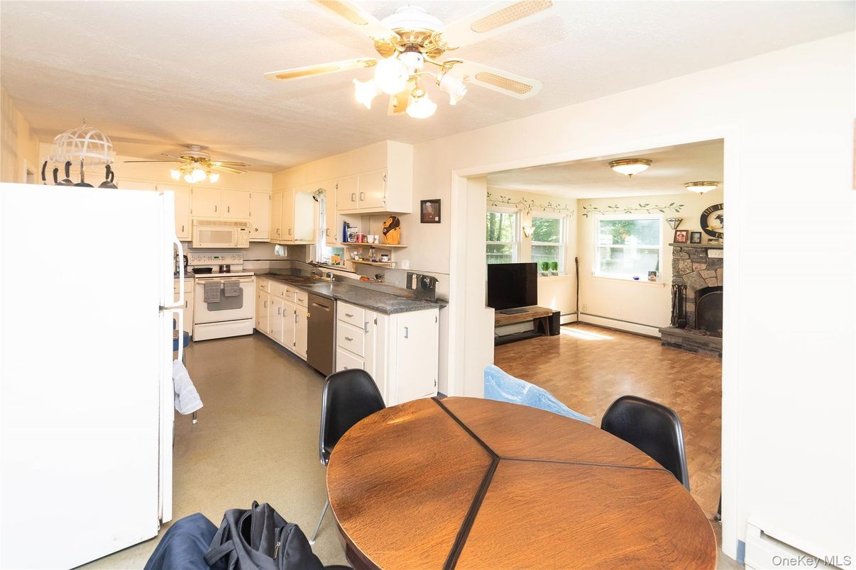 Dining room, Fireplace, Interior, Kitchen