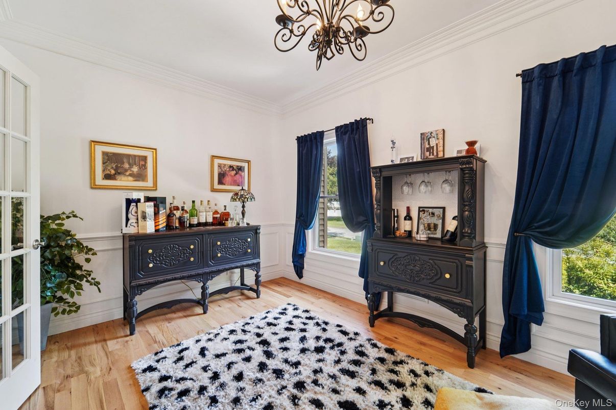 Chandelier, Home Office, Interior, Wood Texture Flooring