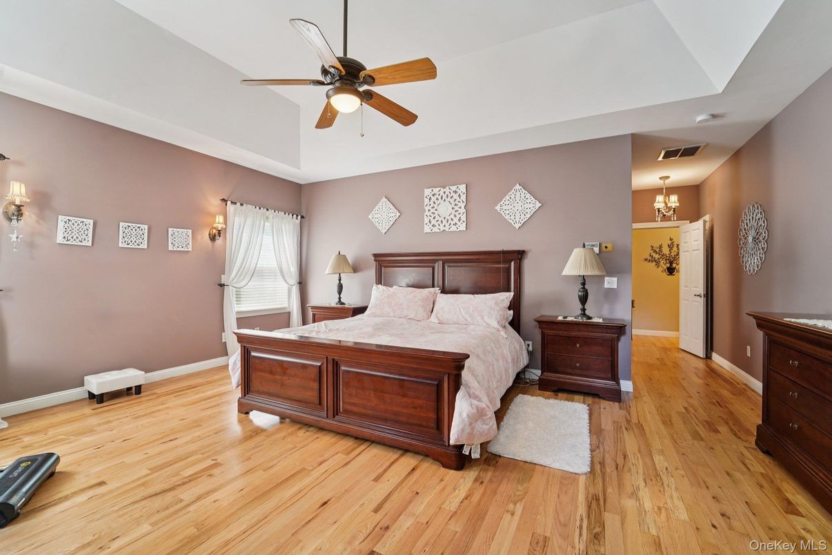 Bedroom, Chandelier, Interior, Wood Texture Flooring