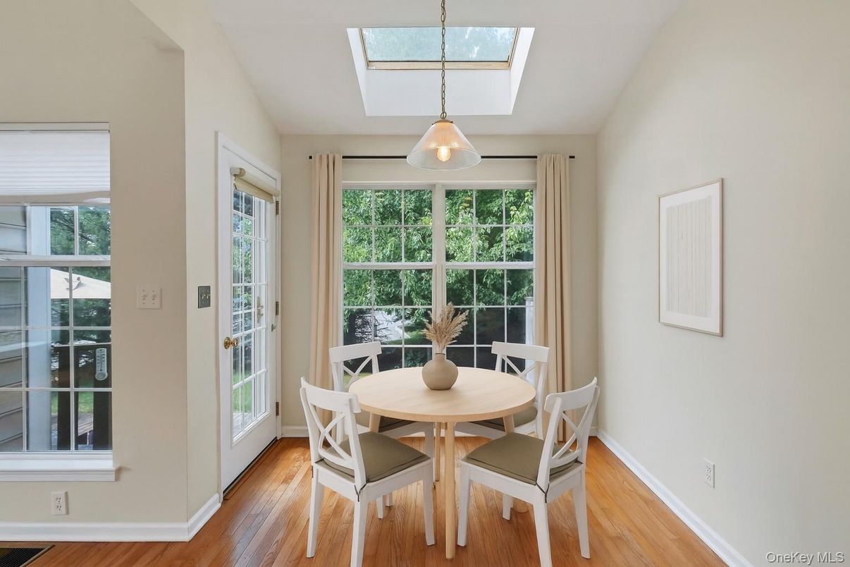 Dining room, Interior, Pendant Lights, Wood Texture Flooring