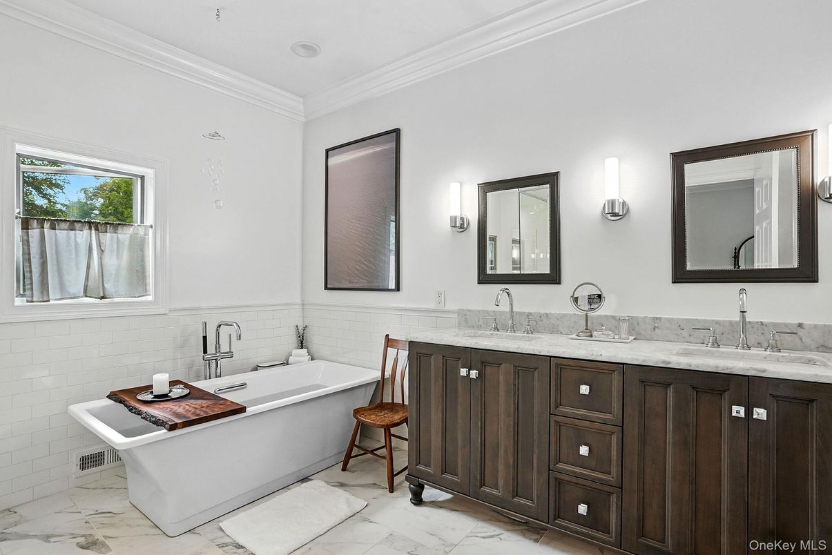 Bathroom, Dual Sink Vanities, Free Standing Baths, Interior, Marble