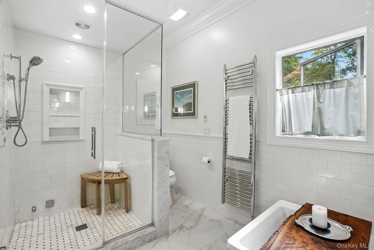 Bathroom, Glass Shower, Interior, Marble, Recessed Lighting