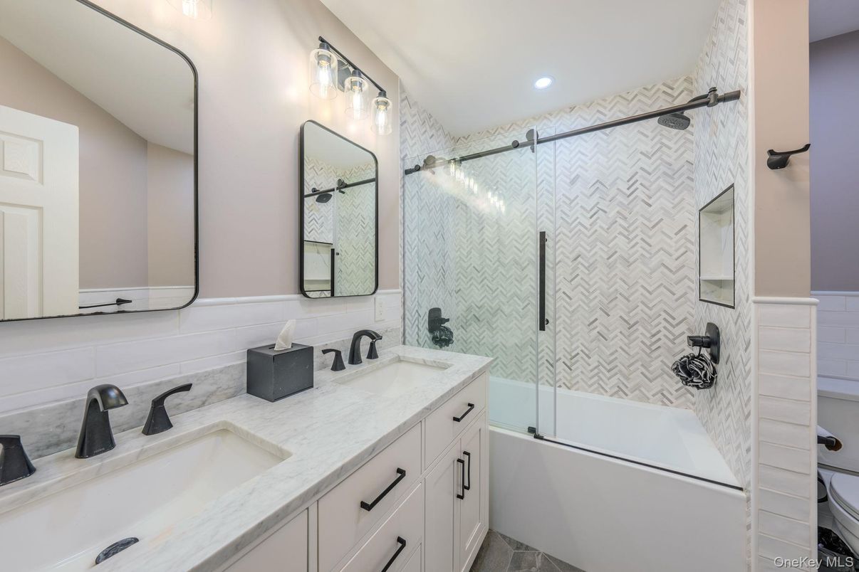 Bathroom, Dual Sink Vanities, Glass Shower, Interior, Recessed Lighting