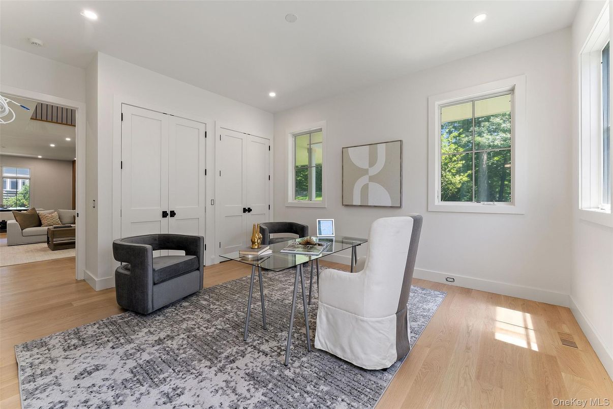 Home Office, Interior, Recessed Lighting, Wood Texture Flooring