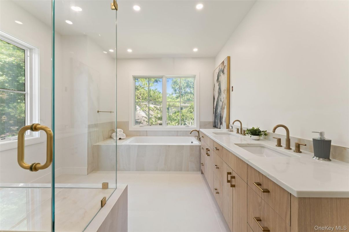 Bathroom, Dual Sink Vanities, Glass Shower, Interior, Recessed Lighting