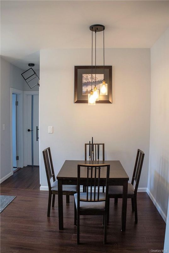 Dining room, Interior, Pendant Lights, Wood Texture Flooring