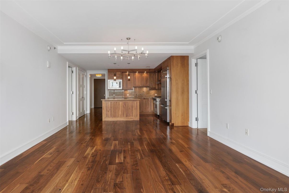 Interior, Kitchen, Pendant Lights, Stainless Steel Appliances, Wood Texture Flooring