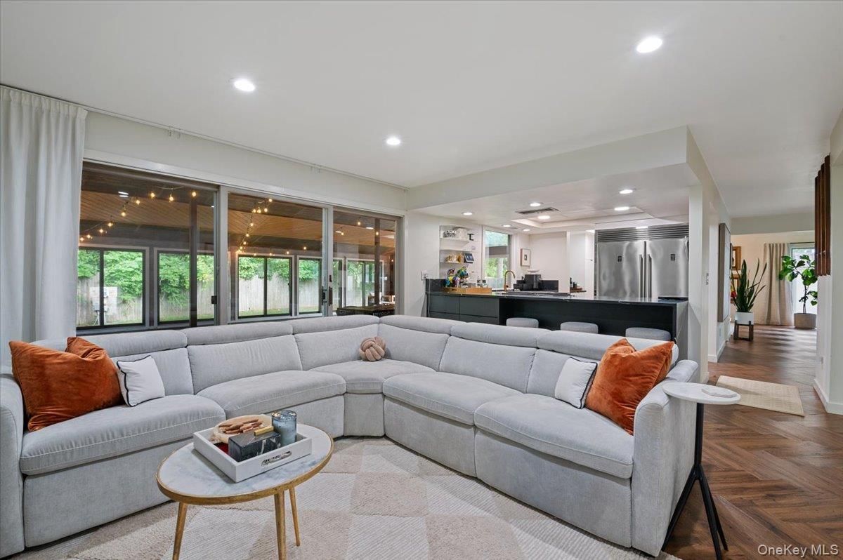 Interior, Kitchen, Living room, Recessed Lighting, Stainless Steel Appliances, Wood Texture Flooring