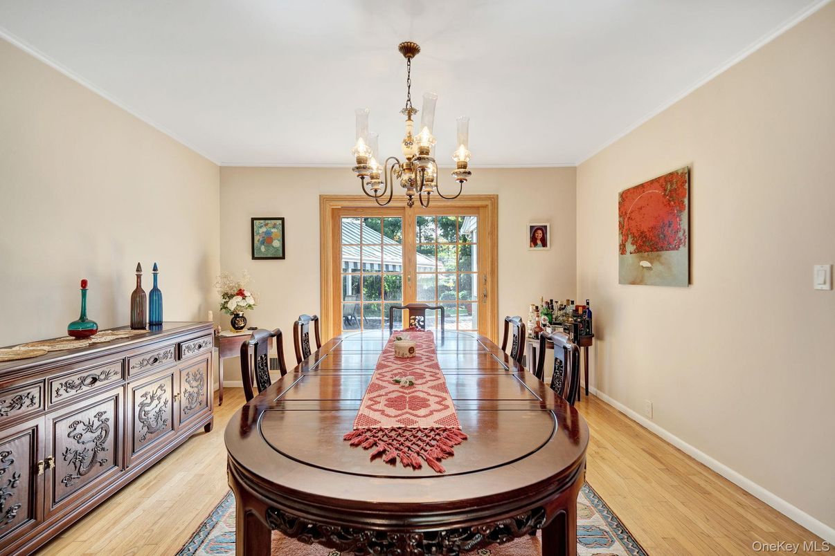 Chandelier, Dining room, Interior, Wood Texture Flooring
