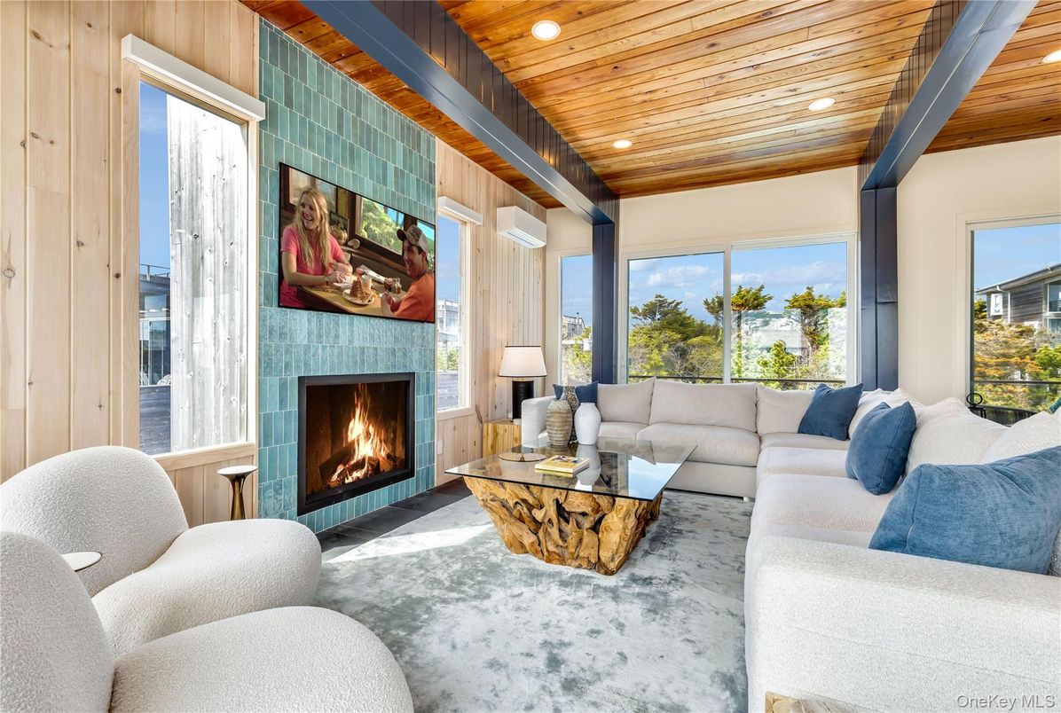 Fireplace, Interior, Living room, Recessed Lighting, Wooden Ceilings, Wooden Walls