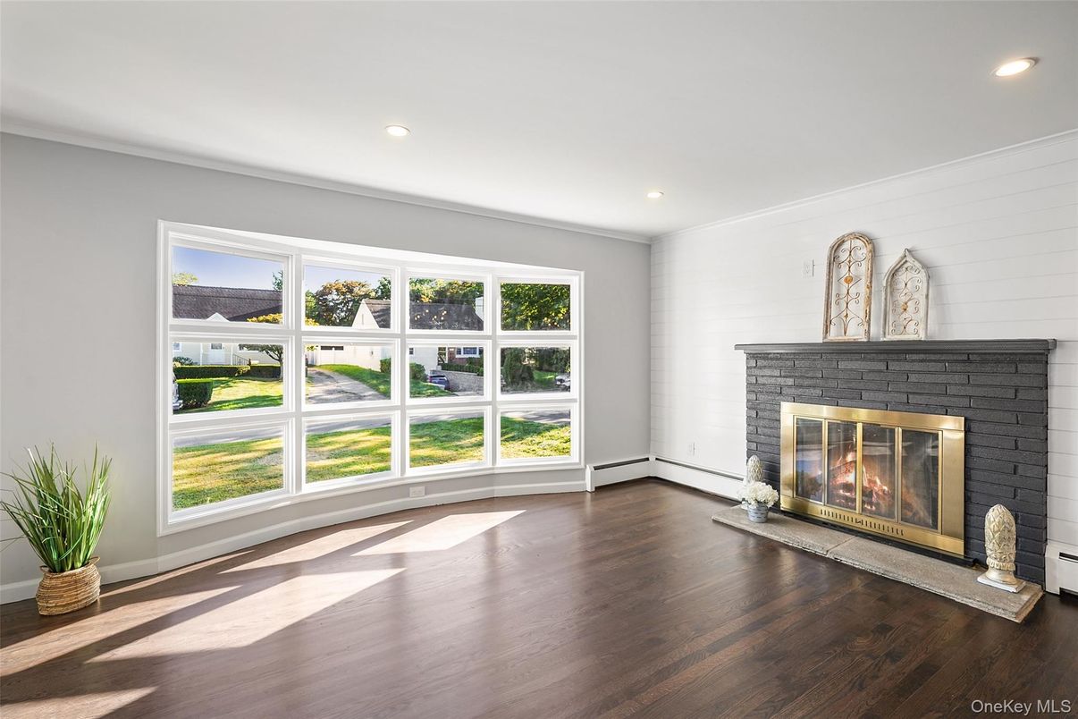 Empty room, Fireplace, Interior, Recessed Lighting, Wood Texture Flooring