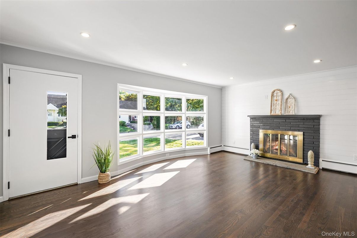 Empty room, Fireplace, Interior, Recessed Lighting, Wood Texture Flooring