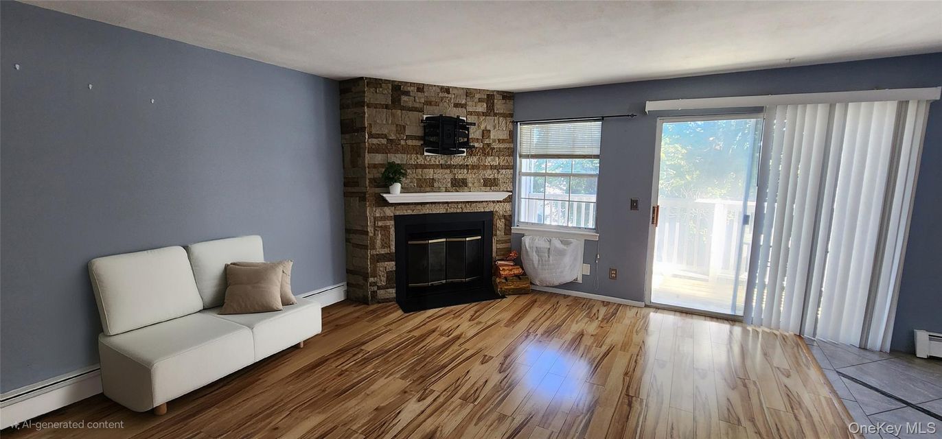 Empty room, Fireplace, Interior, Stone Walls, Wood Texture Flooring