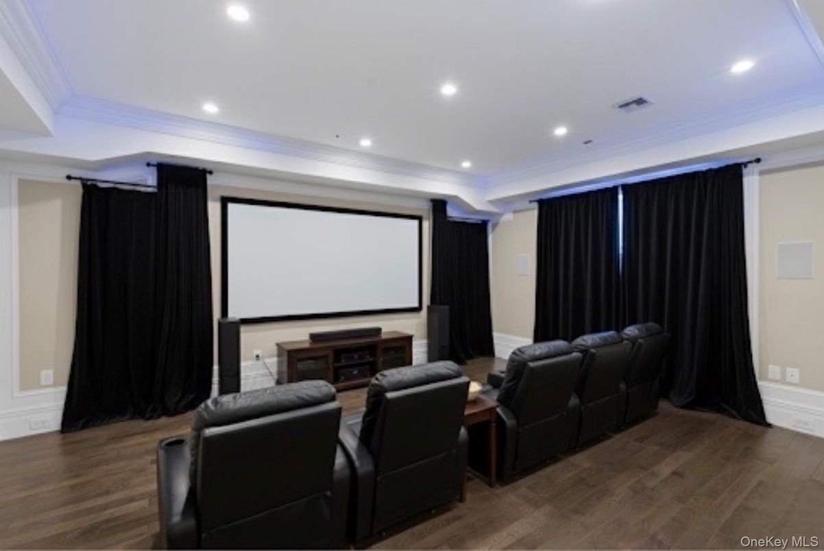 Home Theatre Room, Interior, Projection Screen, Recessed Lighting, Theatre Room, Wood Texture Flooring