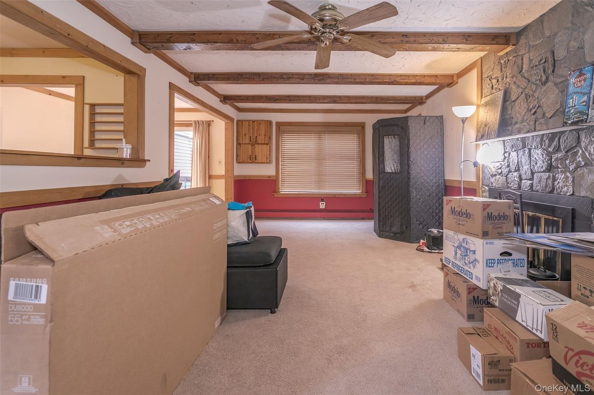 Fireplace, Interior, Stone Walls, Wooden Beams