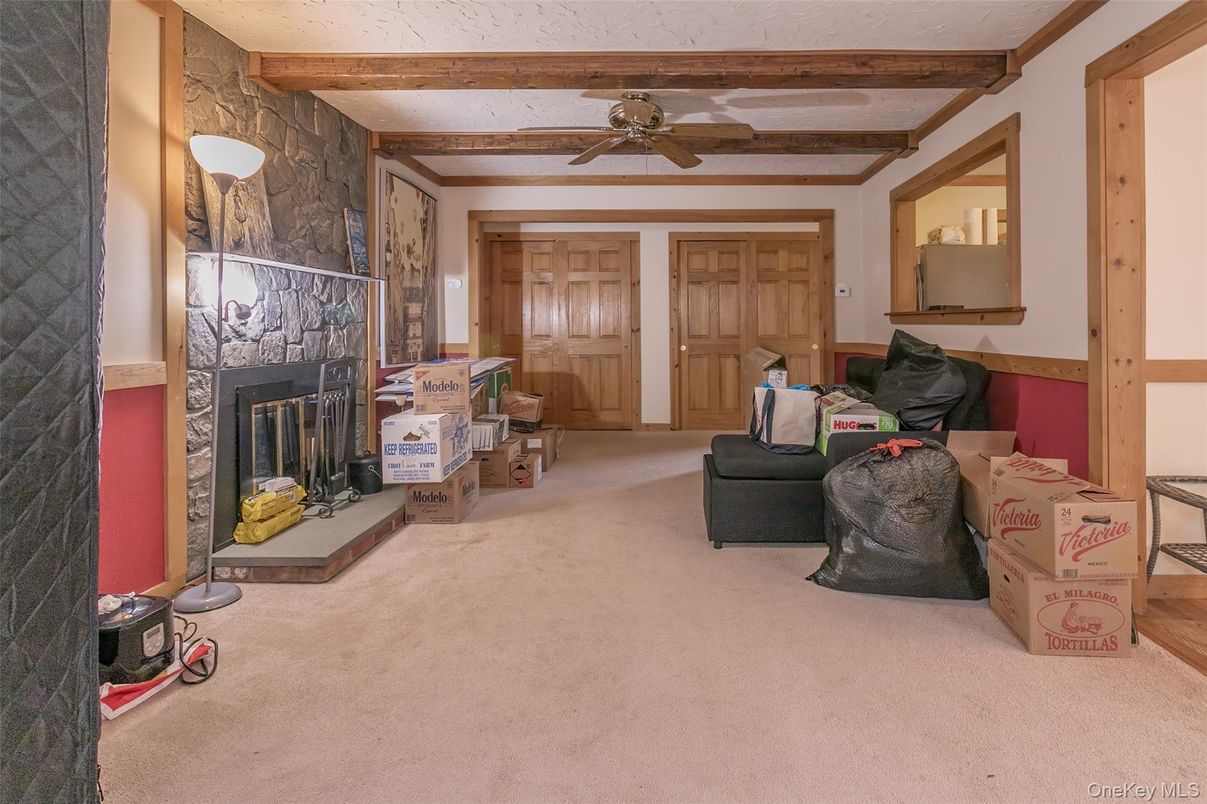 Fireplace, Interior, Stone Walls, Wooden Beams