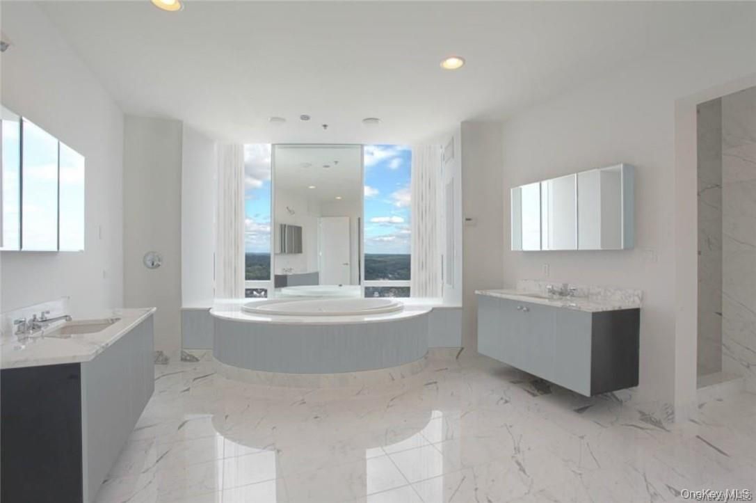 Bathroom, Dual Sink Vanities, Free Standing Baths, Interior, Marble, Recessed Lighting