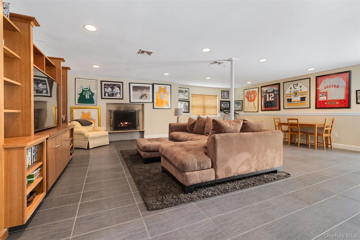 Dining room, Fireplace, Interior, Living room, Recessed Lighting