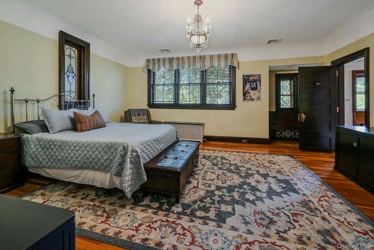 Bedroom, Chandelier, Interior, Wood Texture Flooring