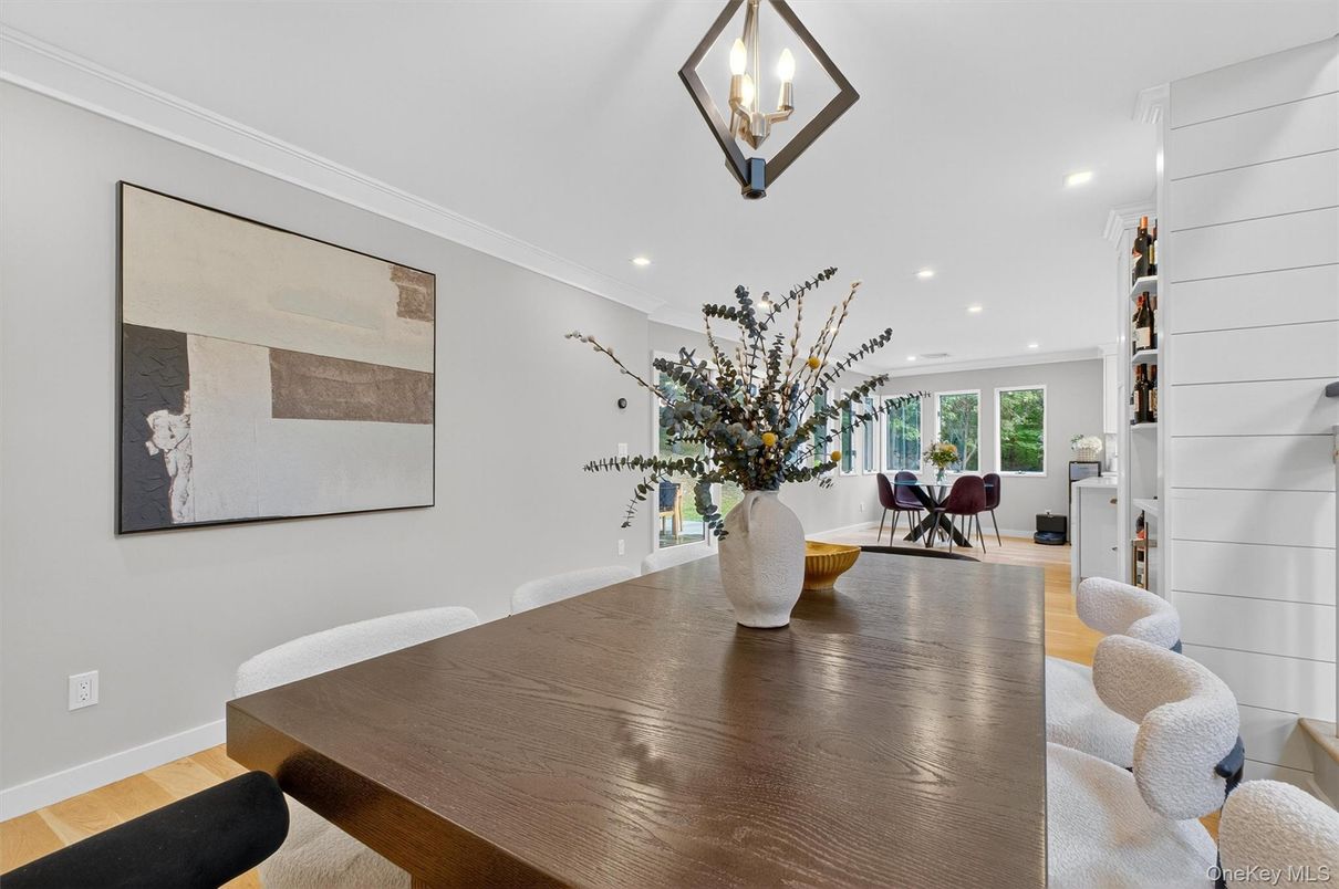 Dining room, Interior, Recessed Lighting, Wood Texture Flooring