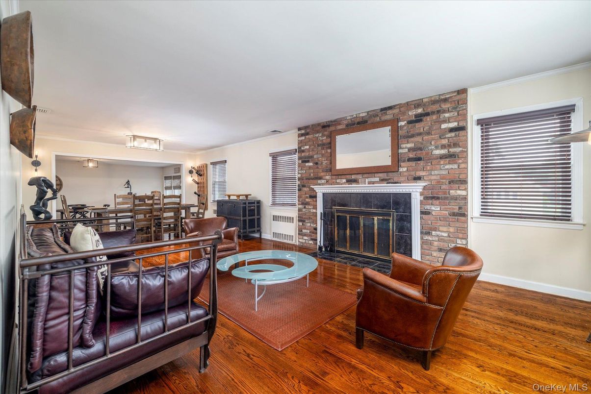 Dining room, Fireplace, Interior, Living room, Stone Walls, Wood Texture Flooring