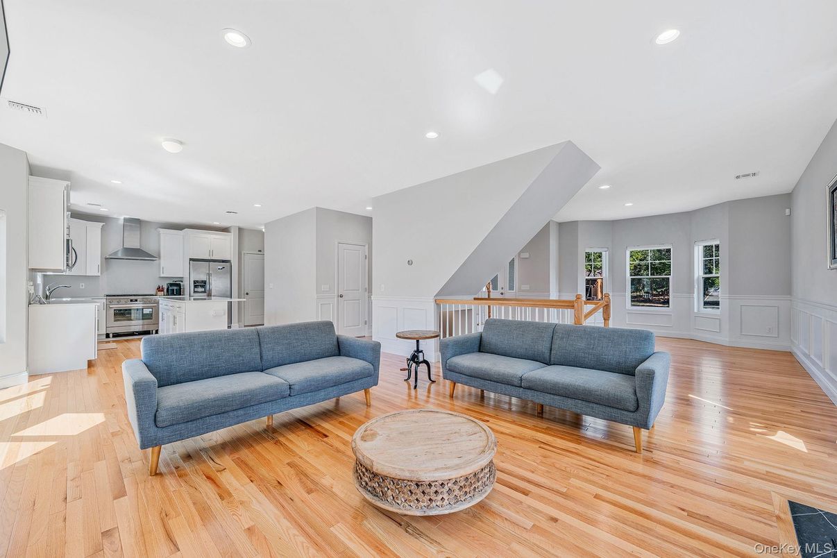 Interior, Kitchen, Living room, Recessed Lighting, Stainless Steel Appliances, Wood Texture Flooring