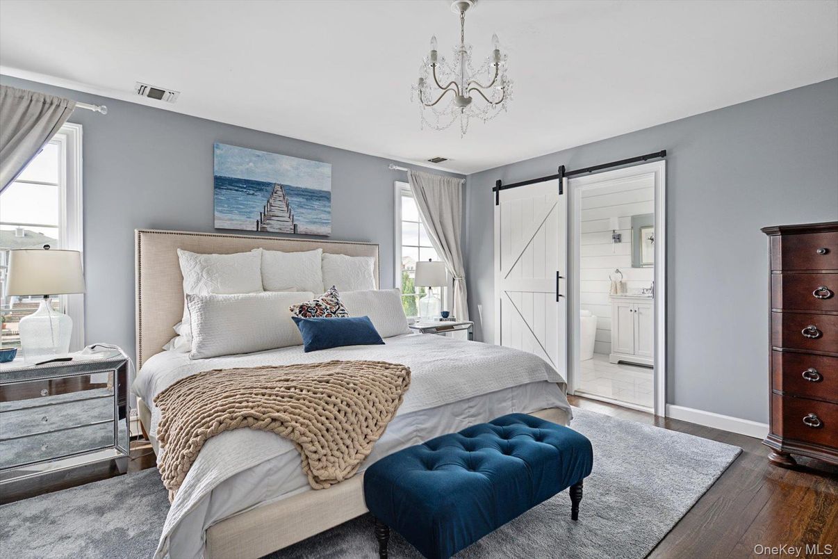 Bedroom, Chandelier, Interior, Wood Texture Flooring
