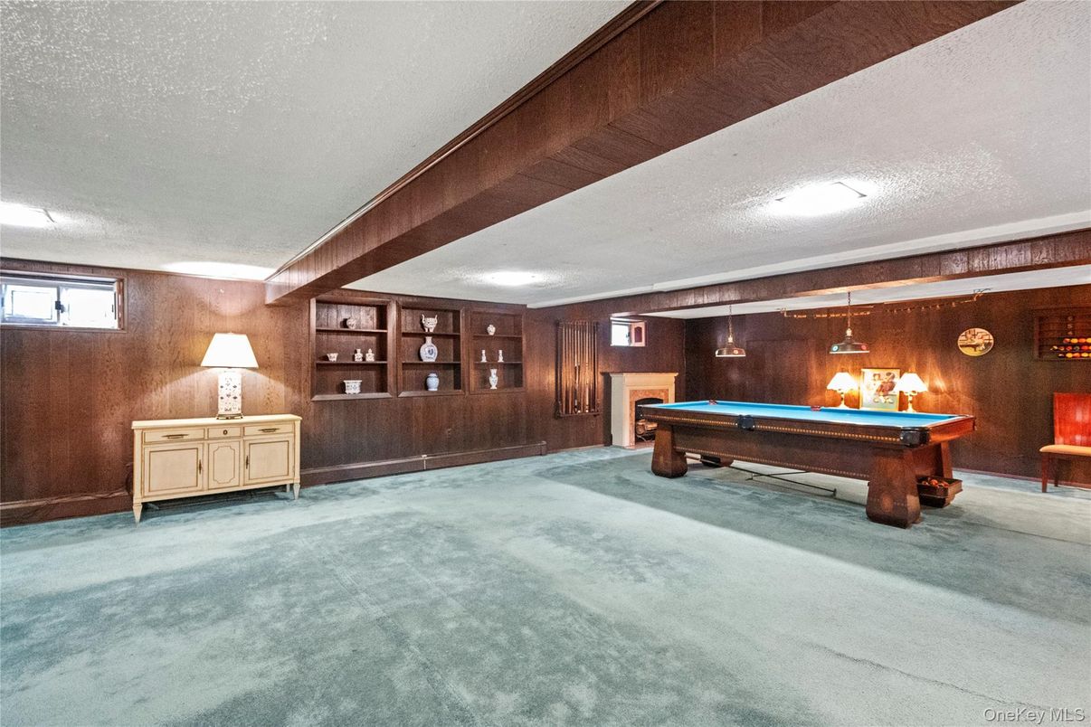 Billiard Table, Game Room, Interior, Pendant Lights, Wooden Walls