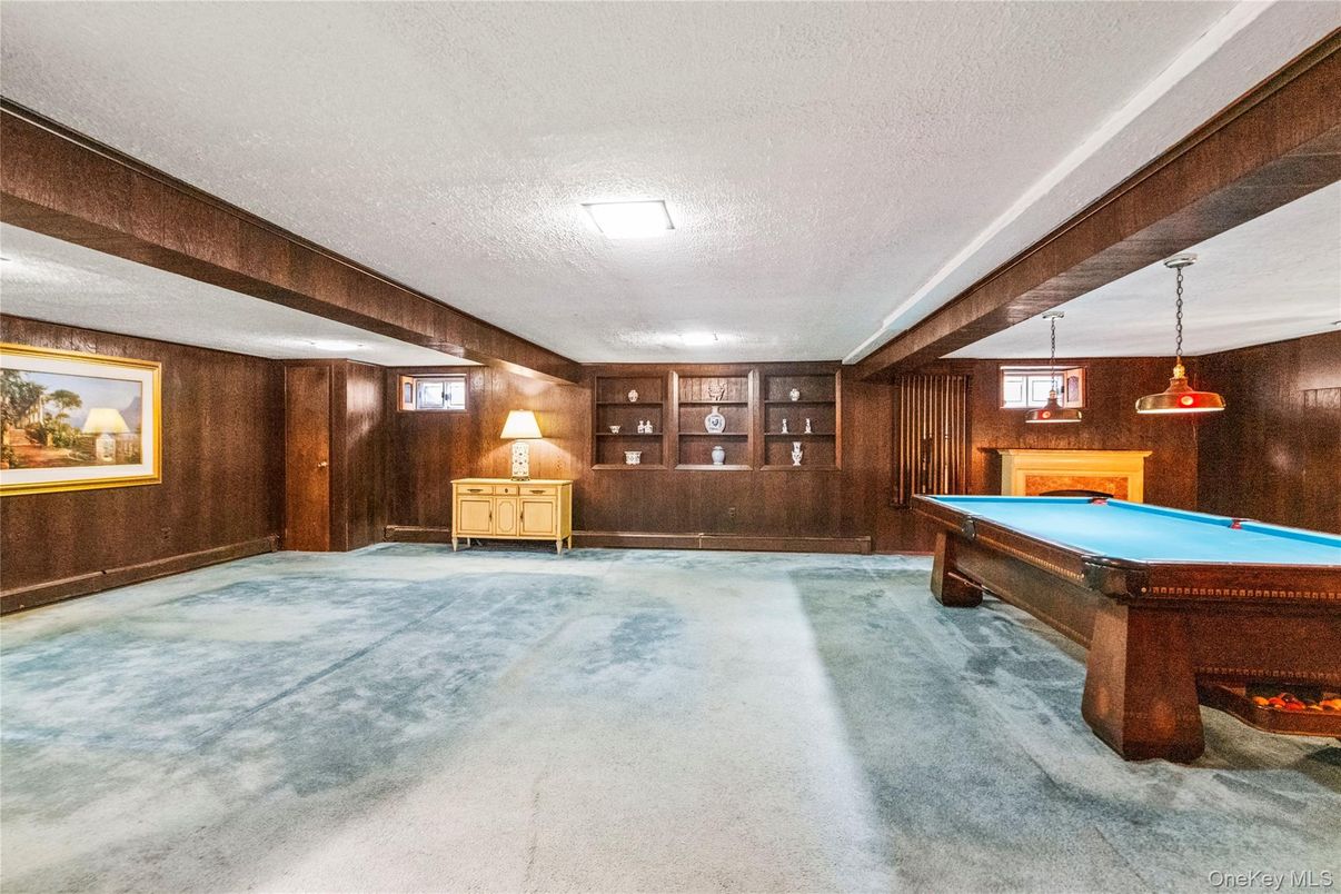 Billiard Table, Game Room, Interior, Pendant Lights, Wooden Walls