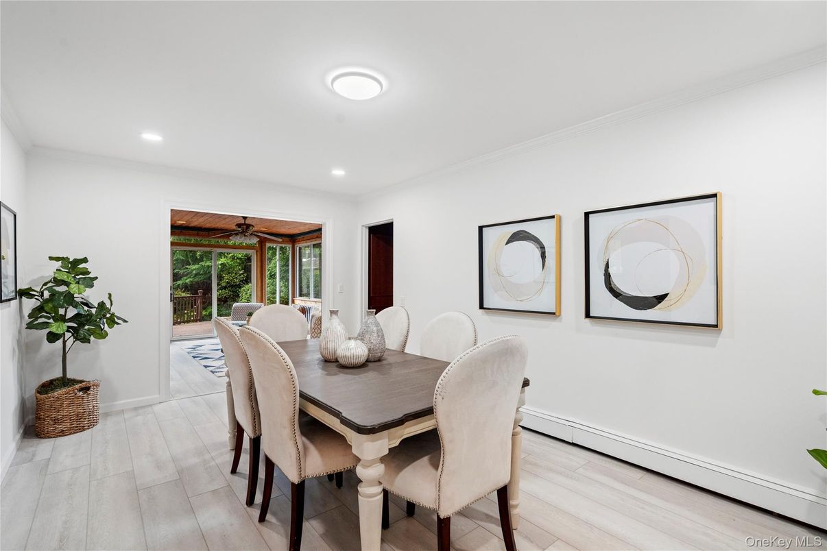 Dining room, Interior, Recessed Lighting, Wood Texture Flooring