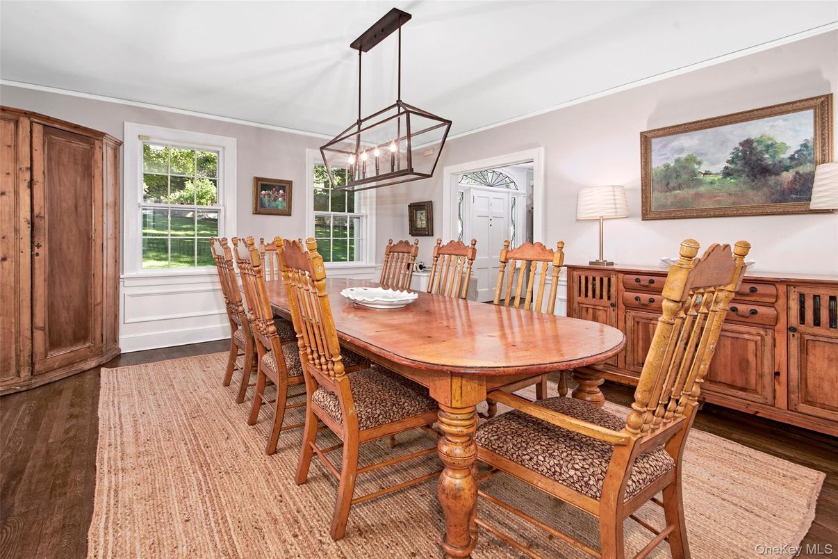Dining room, Interior, Pendant Lights, Wood Texture Flooring