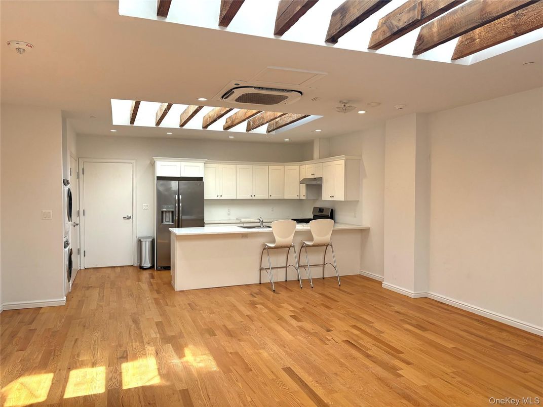 Glass Ceilings, Interior, Kitchen, Recessed Lighting, Stainless Steel Appliances, Wood Texture Flooring