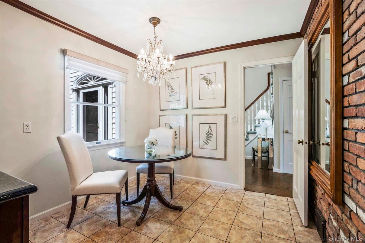 Chandelier, Dining room, Interior, Stone Walls, Wood Texture Flooring