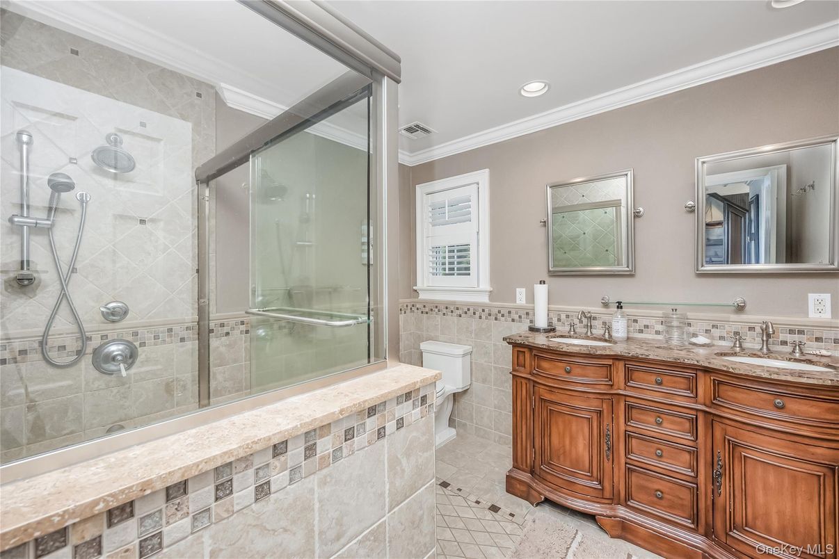 Bathroom, Dual Sink Vanities, Glass Shower, Interior, Recessed Lighting
