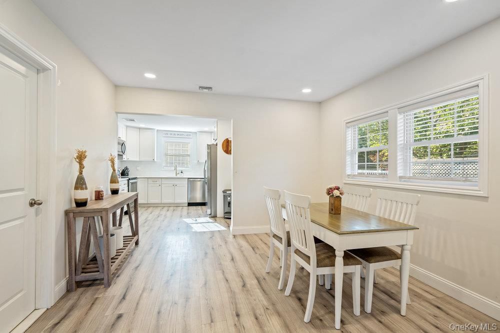 Dining room, Interior, Kitchen, Recessed Lighting, Wood Texture Flooring