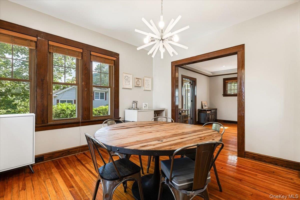 Dining room, Interior, Pendant Lights, Wood Texture Flooring