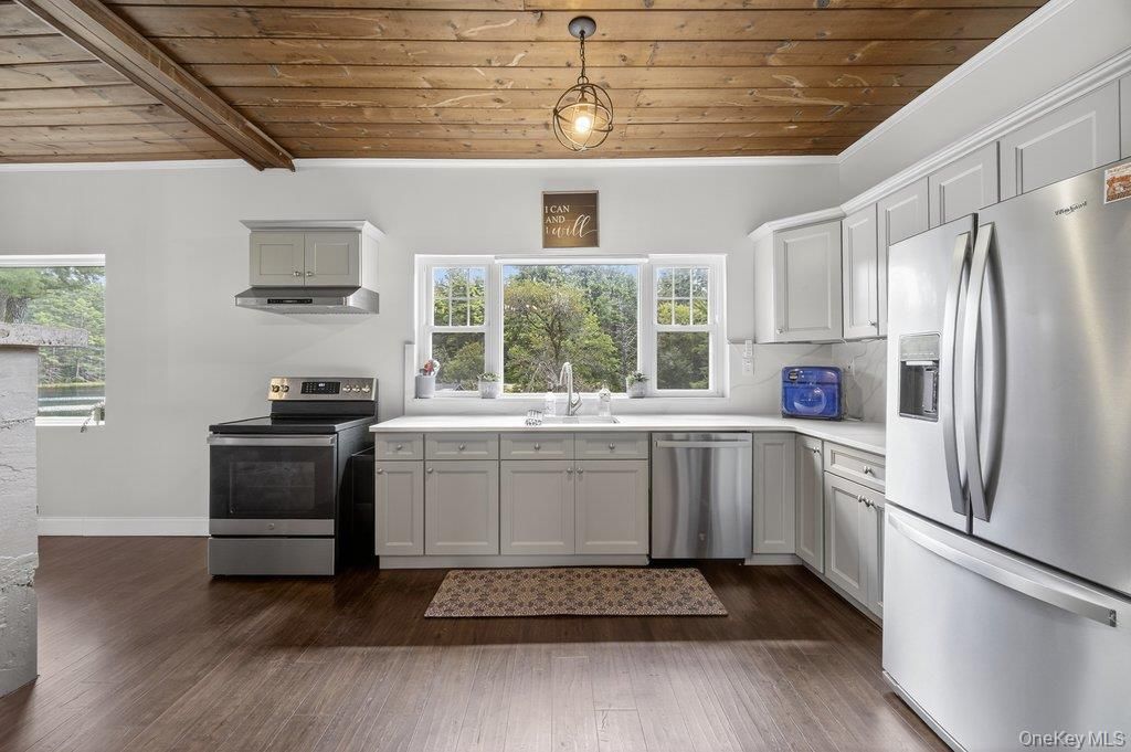 Interior, Kitchen, Stainless Steel Appliances, Wooden Ceilings, Wood Texture Flooring