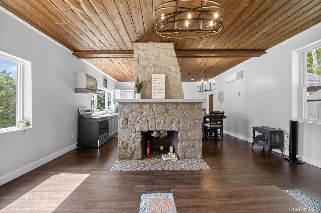 Chandelier, Fireplace, Interior, Wooden Ceilings, Wood Texture Flooring